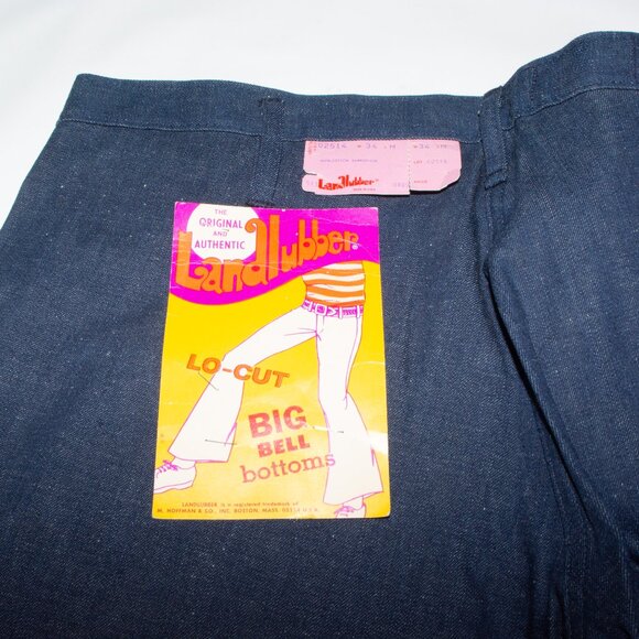 Vintage 70s USA Made Land Lubber Denim Lo-Cut Big Bell Bottom Jeans 34x31.5 NOS - Picture 3 of 5